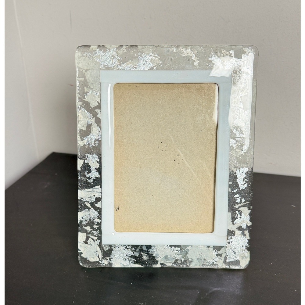 Terragrafics 1990 Conti Collection Silver Flake Glass Picture Frame 7"x5"